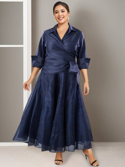 A-Line/Princess Off-the-Shoulder Half Sleeves Ankle-Length Ruched Mother of the Bride Dresses With Ruffles