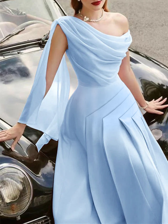A-Line/Princess Sleeveless Tea-Length Wedding Guest Dresses Sky Blue