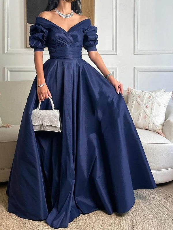 A-Line/Princess Off-the-Shoulder Floor-length Evening Dresses