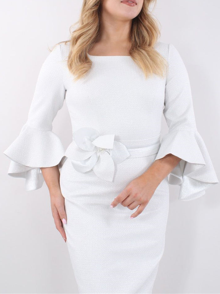 Sheath/Column Square Neck Tea-Length 3/4 Length Sleeves Mother of the Bride Dresses with Ruffles