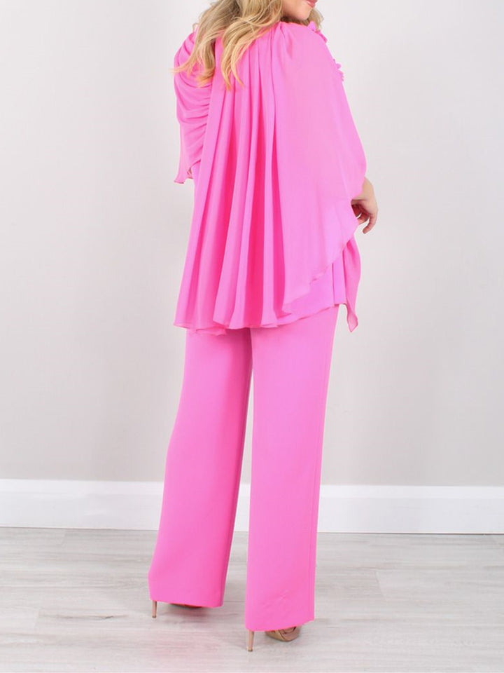 Loose Fit Boat Neck 3/4 Length Sleeves Mother of the Bride Pantsuits