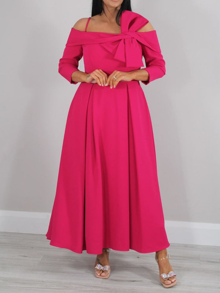A-Line/Princess  3/4 Length Sleeves Off-the-Shoulder Ankle-Length Mother of the Bride Dresses with Bow(s)