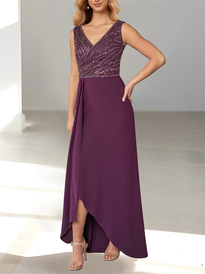 A-Line/Princess  V-Neck Asymmetrical Mother of the Bride Dresses with Sequin