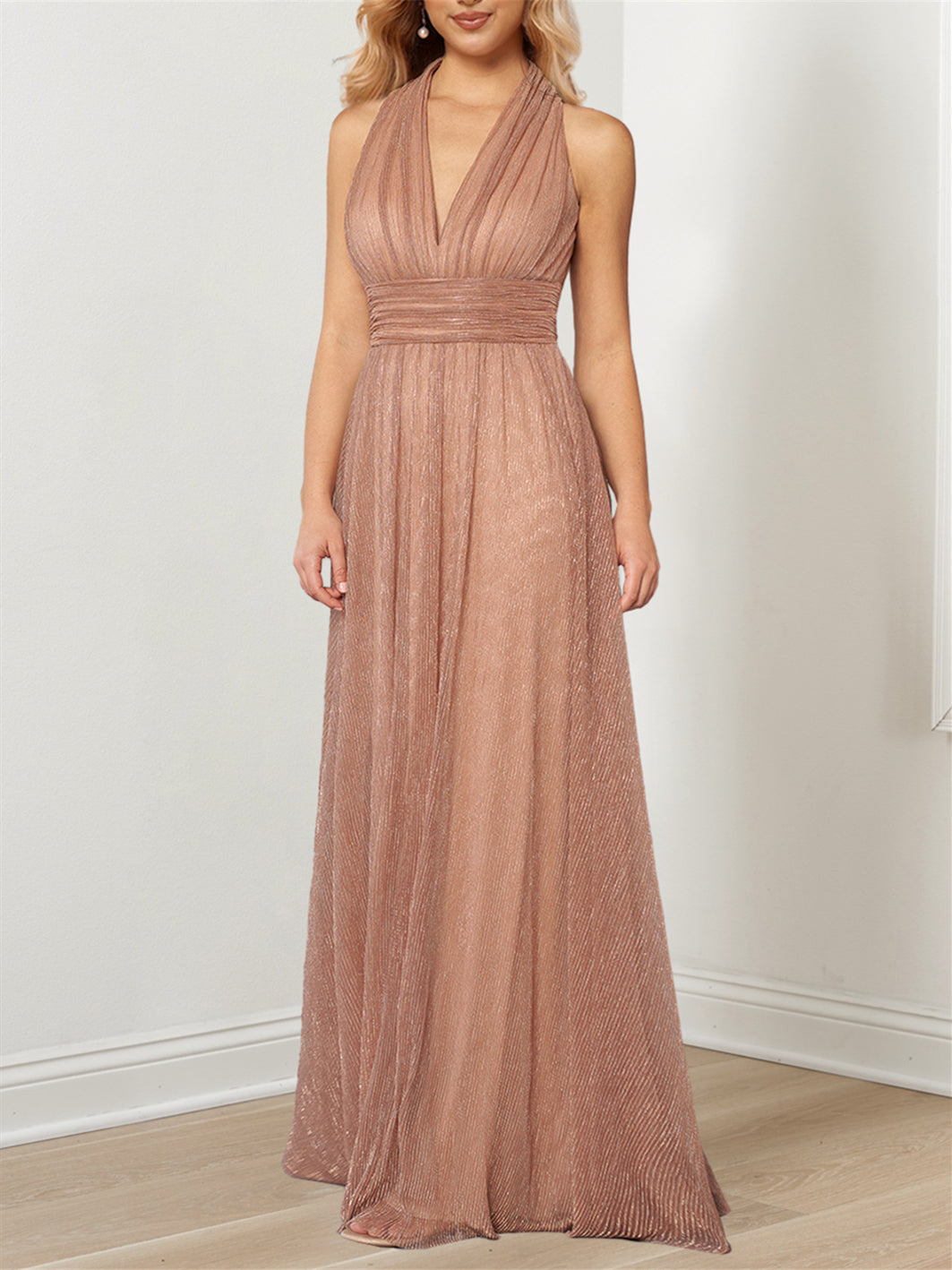 2026 Glitter Mother of the Bride Dresses Women's A-Line V-Neck Floor-Length Sleeveless Wedding Guest Party Formal Evening Gowns