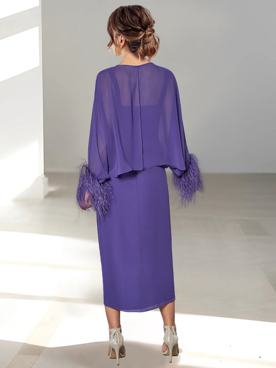 A-Line/Princess V-Neck Tea-Length Mother of the Bride Dresses main image 0