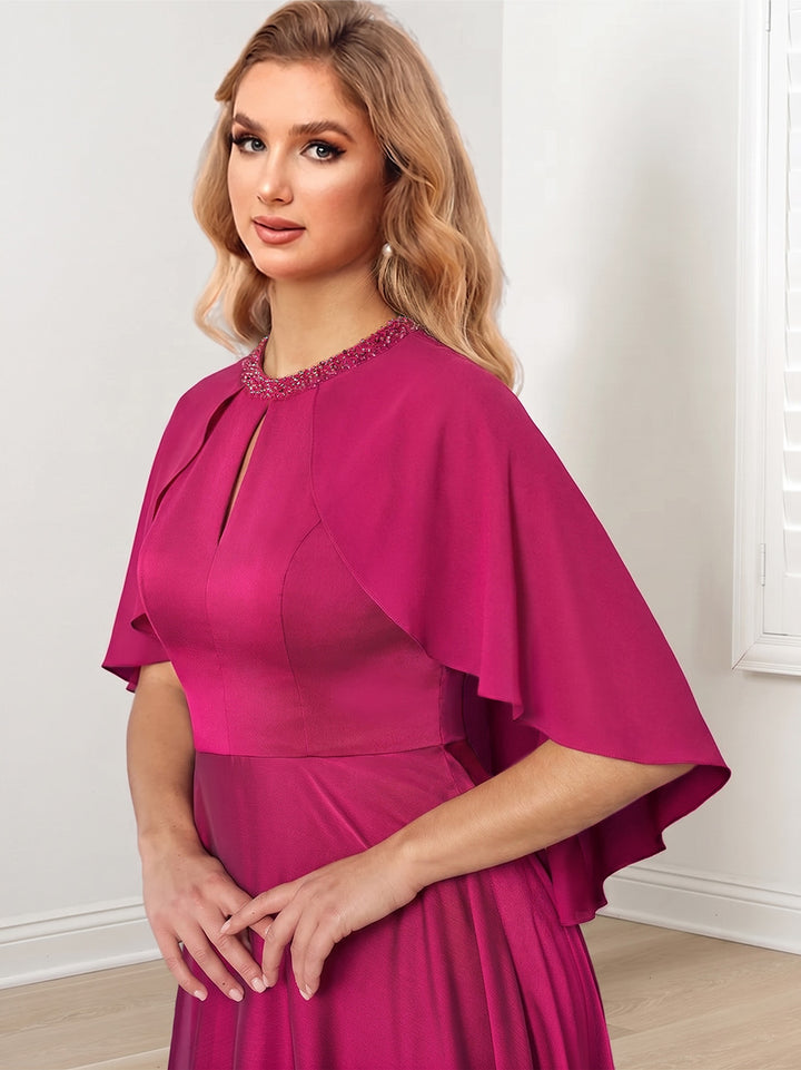 A-Line/Princess  Hand-Beaded Jewel Neckline Floor-Length Mother of the Bride Dresses