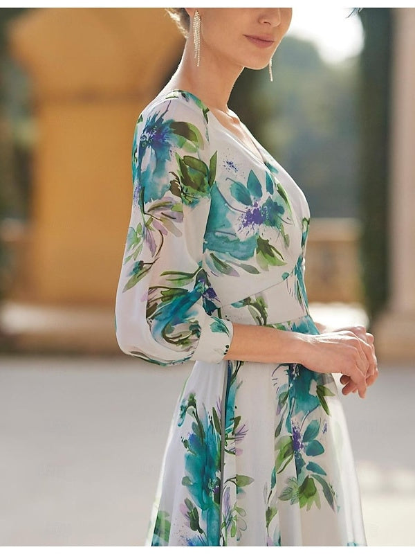 Floral Mother of the Bride Dresses 2026 A-Line V-Neck 3/4 Sleeve Floral Asymmetrical Knee-Length Wedding Guest Party Formal Evening Gowns Floral Mother of the Bride Dresses 2026 A-Line V-Neck 3/4 Sleeve Floral Asymmetrical Knee-Length Wedding Guest Party Formal Evening Gowns