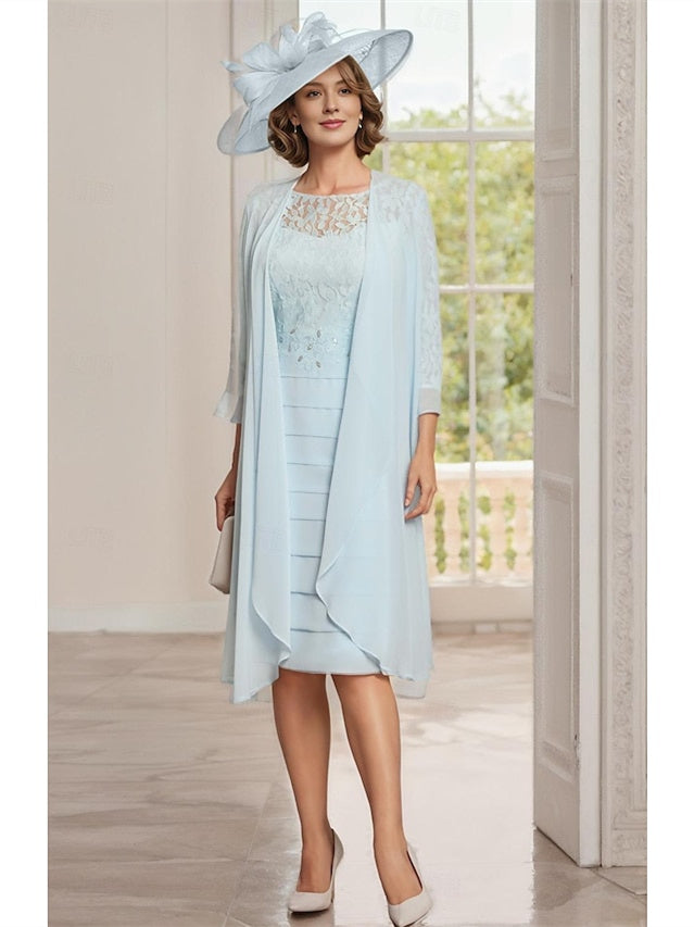 Two Piece Sheath/Column Knee-Length Jewel Neck Mother of the Bride Dress with Jacket