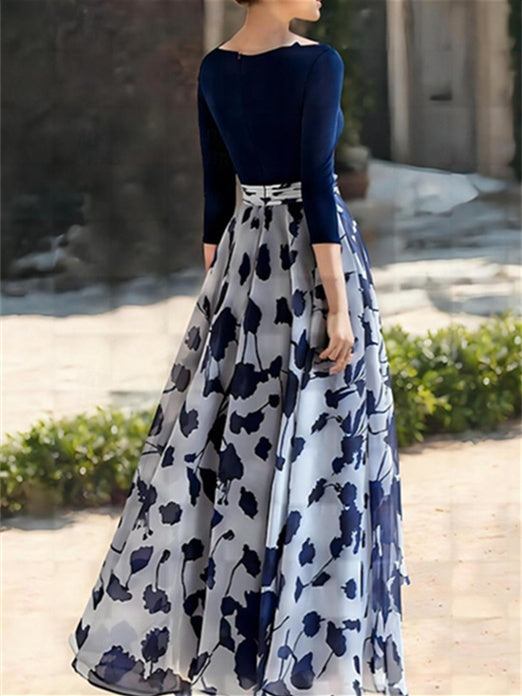 A Line/Princess V Neck 3/4 Sleeves Floral Mother of the Bride Dresses