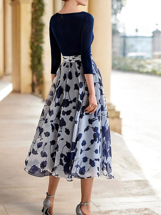 A Line/Princess V Neck 3/4 Sleeves Ankle Length Floral Mother of