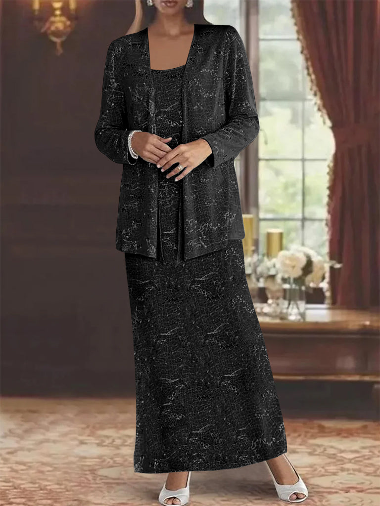 Chiffon Scoop Ankle-length Mother of the Bride Dresses with Sequins & Jacket