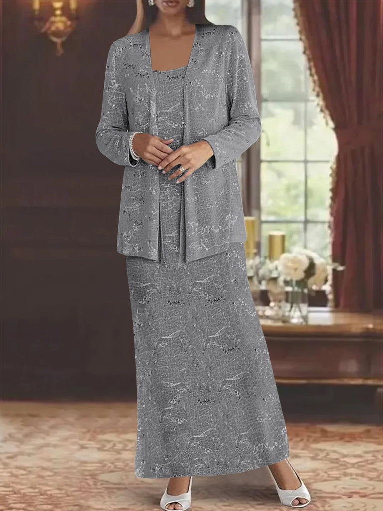 Chiffon Scoop Ankle-length Mother of the Bride Dresses with Sequins & Jacket Green Black Chiffon Scoop Ankle-length Mother of the Bride Dresses with Sequins & Jacket Green Black