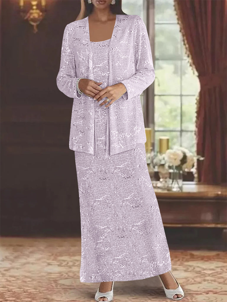 Chiffon Scoop Ankle-length Mother of the Bride Dresses with Sequins & Jacket