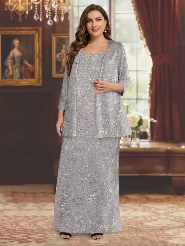 Chiffon Scoop Ankle-length Plus Size Mother of the Bride Dresses with Sequins & Jacket