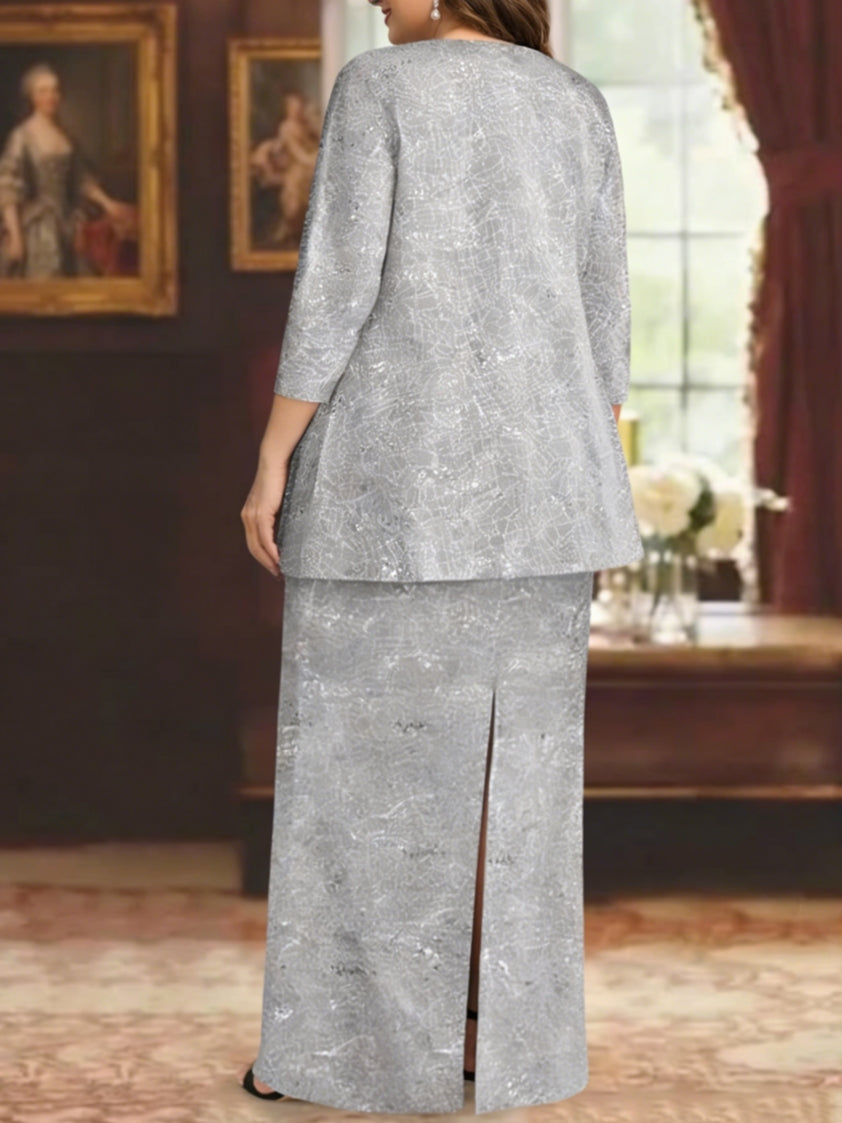 Chiffon Scoop Ankle-length Plus Size Mother of the Bride Dresses with Sequins & Jacket