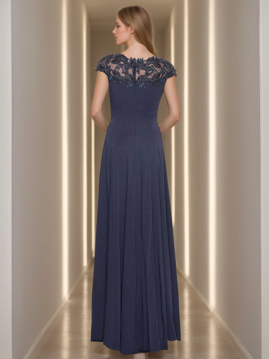 A Line/Princess Jewel Neck Sleeveless Floor-Length Bridesmaid Dresses with Lace