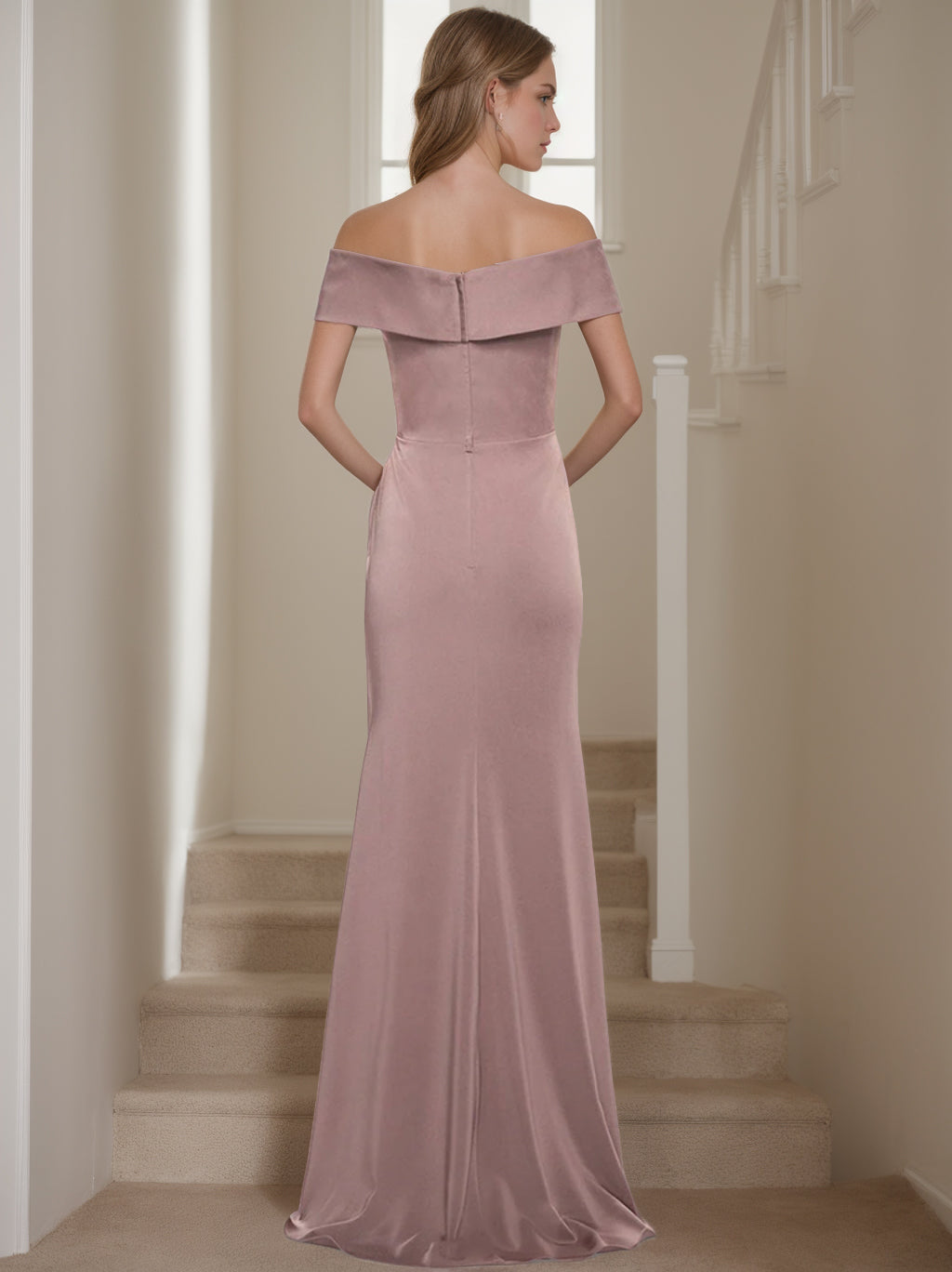 Sheath/Column Off-the-Shoulder Short Sleeves Floor-Length Mother of The Bride Dresses With Ruffles