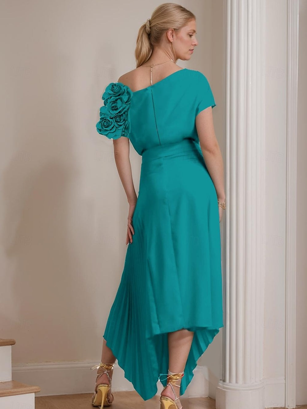 A-Line/Princess One-Shoulder Short Sleeves Ankle-Length Mother of the Bride Dresses With Ruffles