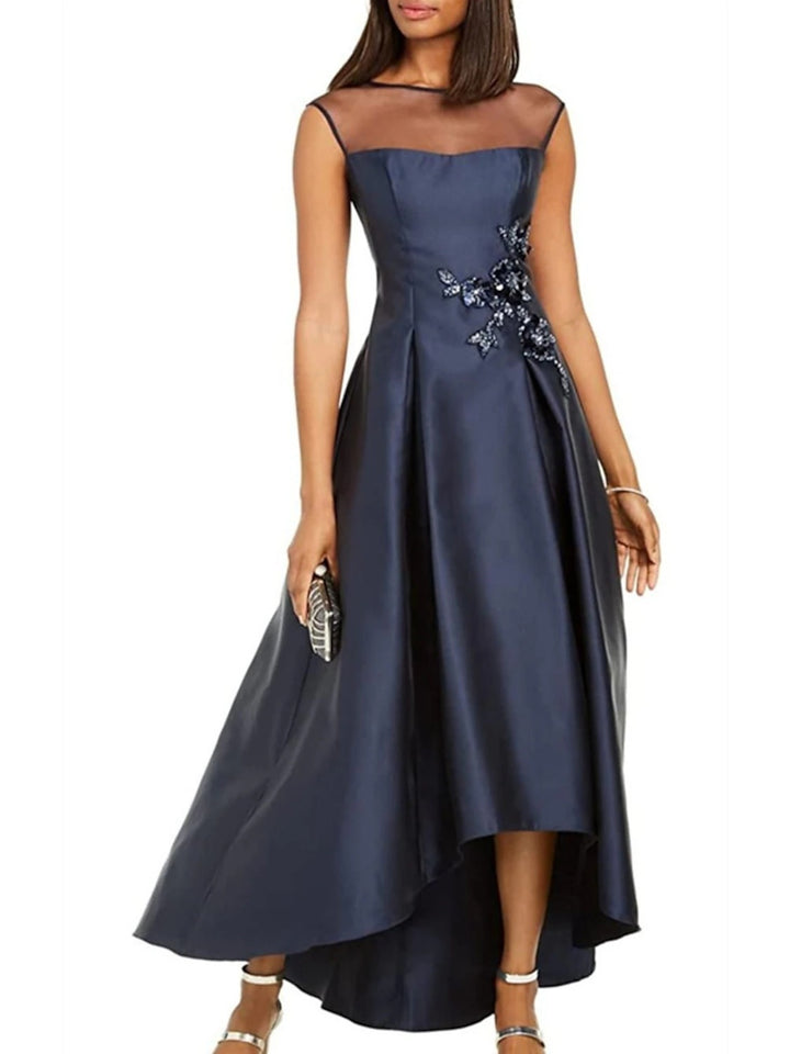 A-Line/Princess Jewel Neck Sleeveless Asymmetrical Mother of the Bride Dresses With Pleats & Appliques