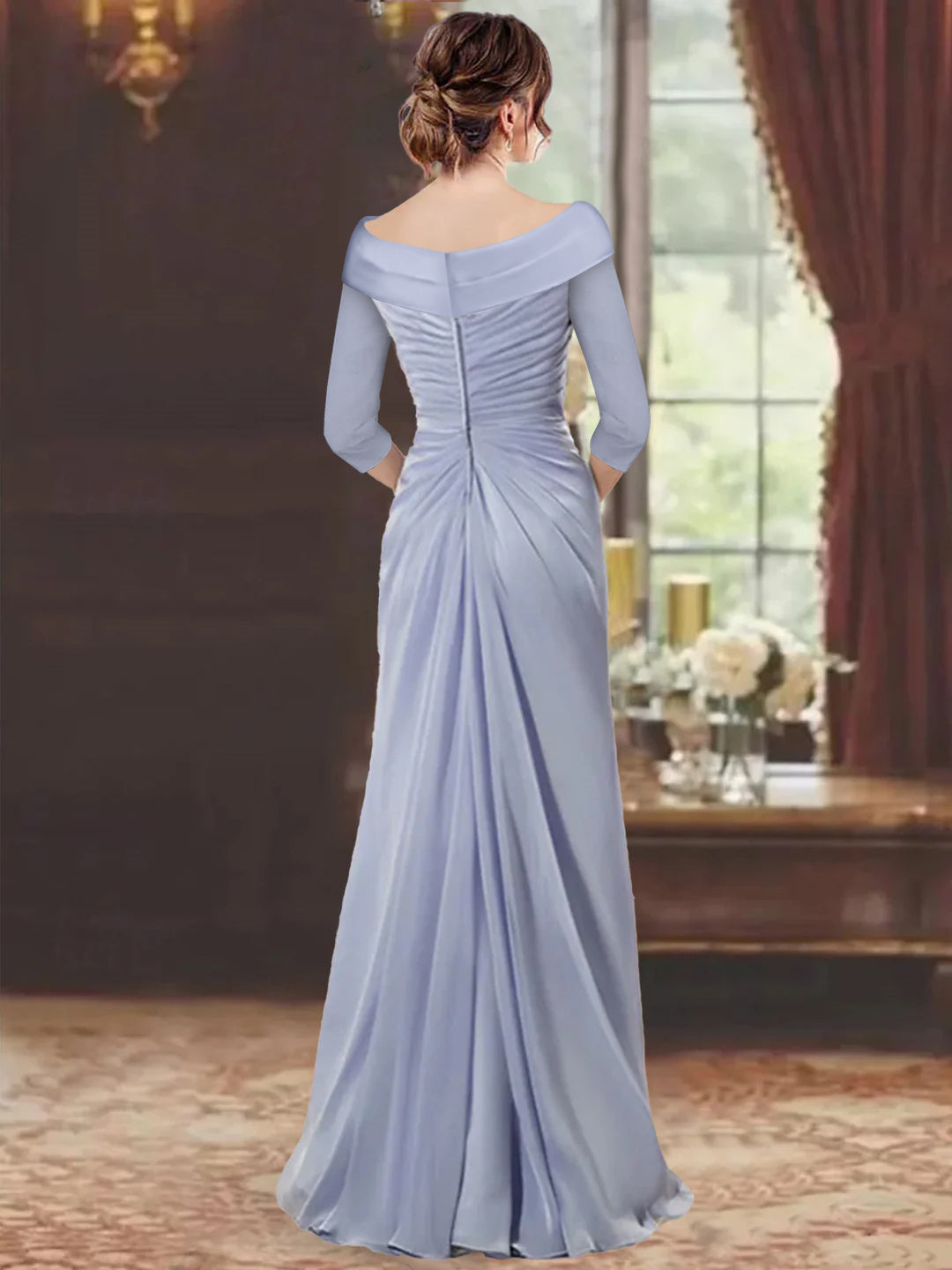 Sheath/Column V-Neck Floor-Length 3/4 Sleeve Mother of the Bride Dresses