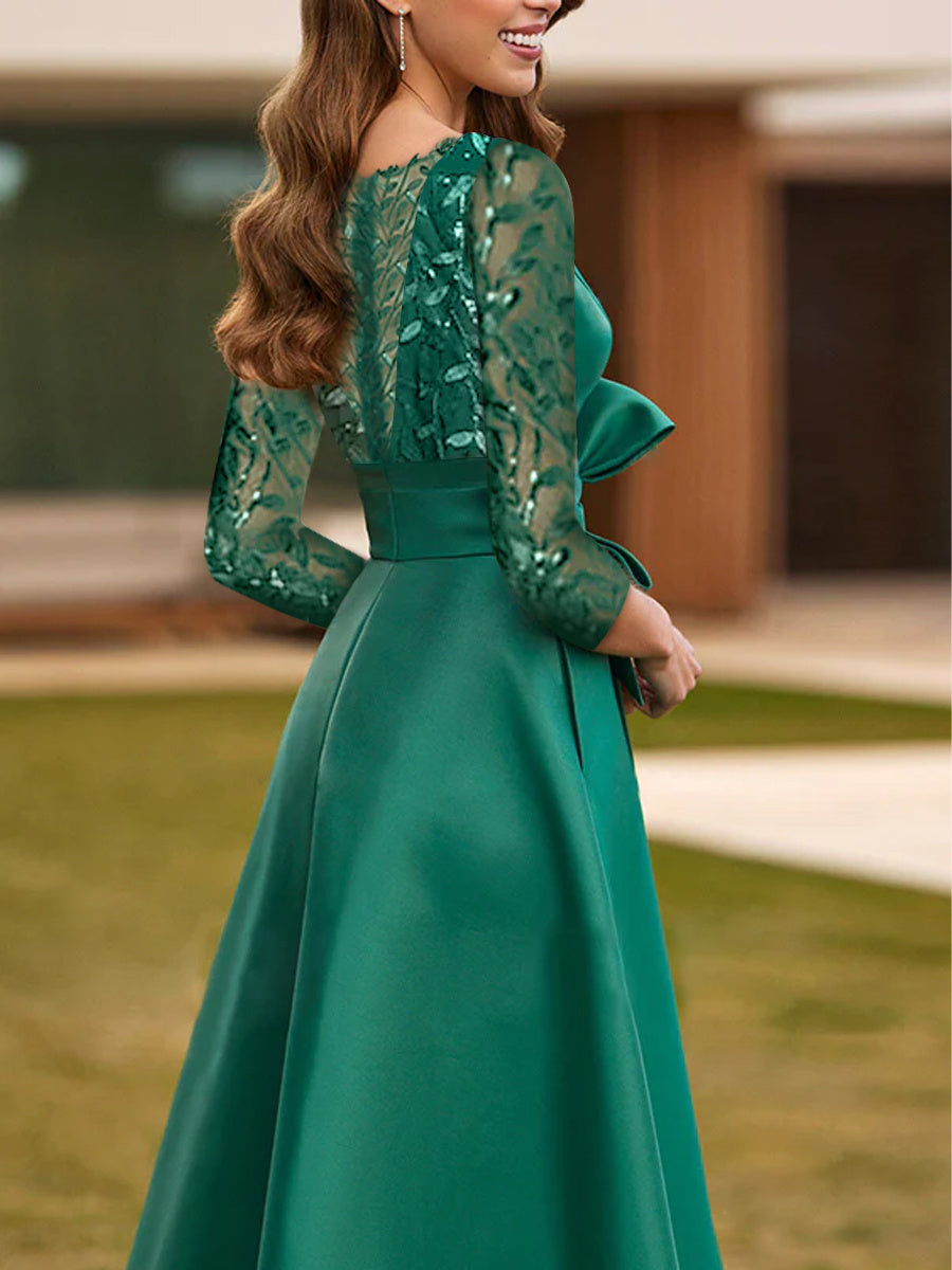 A-Line/Princess Illusion Neck 3/4 Sleeve Mother Of The Bride Dresses With Split Side Wisteria