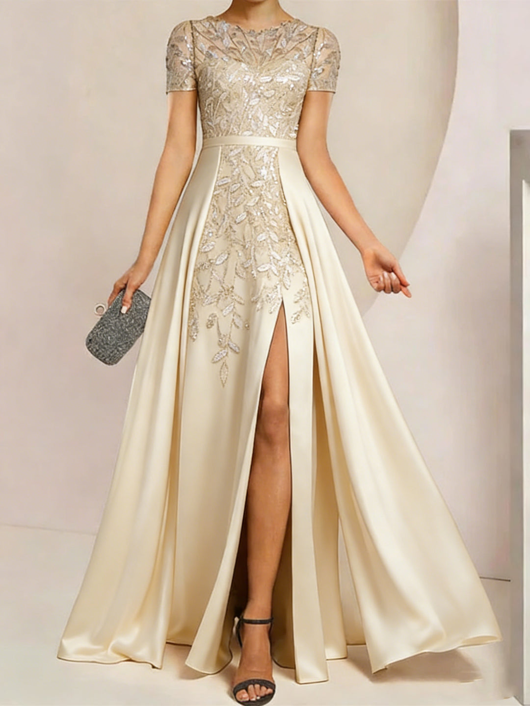 A-Line/Princess Scoop Floor-Length Mother of the Bride Dresses with Split Side Ruffles Sequins