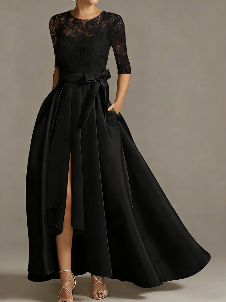 A-Line/Princess Scoop Floor-Length Half Sleeves Mother of the Bride Dresses with Ruffles  Bow(s)