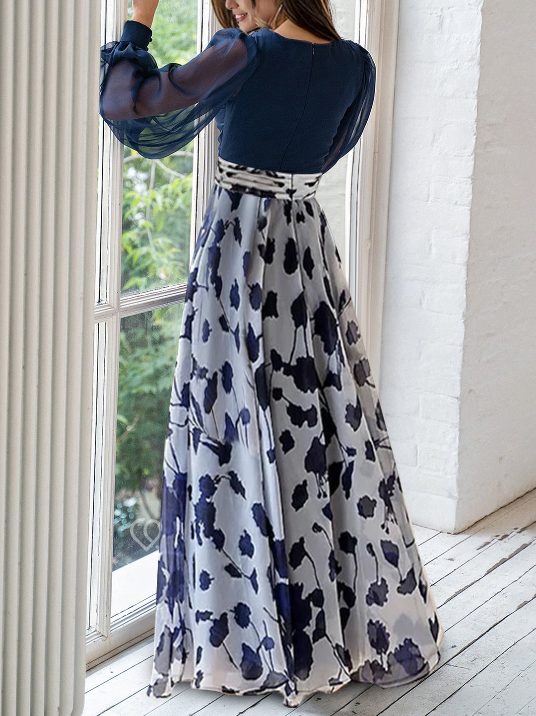 A Line/Princess V-Neck Long Sleeves Floor Length Floral Mother of the Bride Dresses With Flower Ivory&Wine Red A Line/Princess V-Neck Long Sleeves Floor Length Floral Mother of the Bride Dresses With Flower Ivory&Wine Red