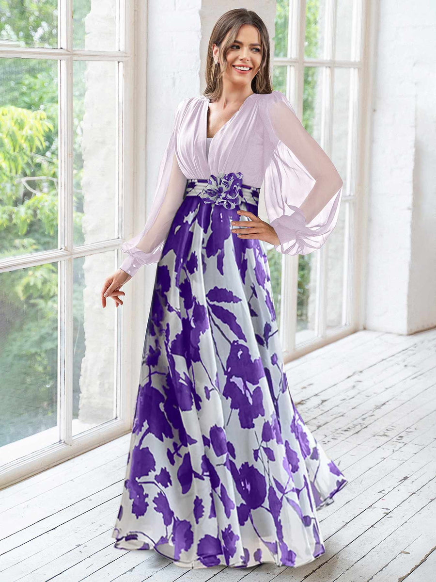 A-Line/Princess Halter Neck Long Sleeves Floor-Length Bridesmaid Dresses with Ruffles main image 0