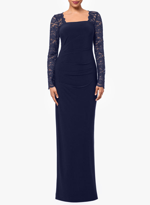 matte jersey dress with drape Johanna 3/4 Sleeve Sheer Matte Jersey Long Dress