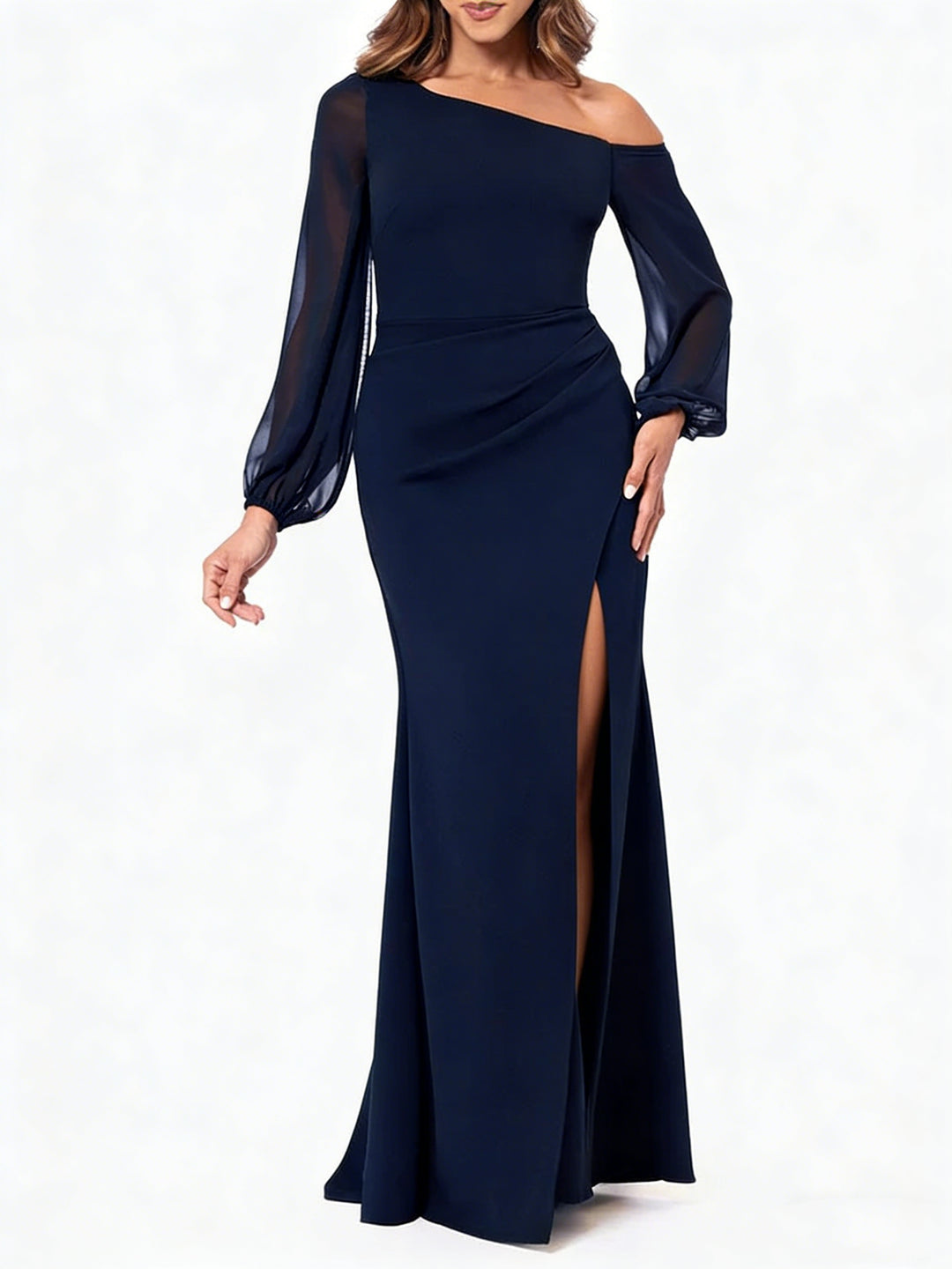 Trumpet/Mermaid Asymmetrical Floor Length  One Shoulder  Long Sleeves Mother Of The Bride Dresses Chiffon