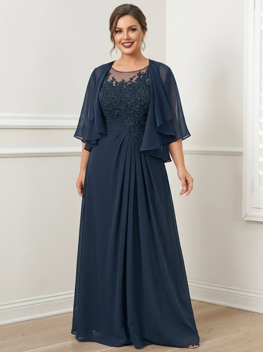 slim fit dress slacks Plus Size Mother of The Bride Dresses Navy Blue Women's A-Line Scoop Floor-Length Formal Evening Gowns with Pleated & Sequins, Navy Blue