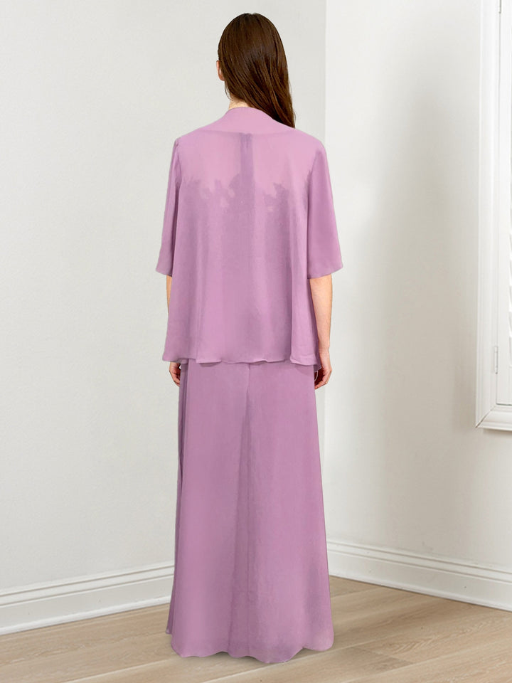 A-Line/Princess Scoop Floor-Length Plus Size Mother of the Bride Dresses with Pleated & Sequins