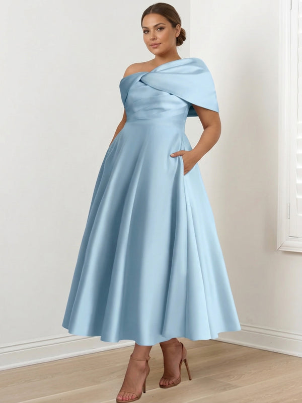A-Line/Princess Off-The-Shoulder Sleeveless Ankle-Length Plus Size Mother Of The Bride Dresses With Ruffles & Bowknot