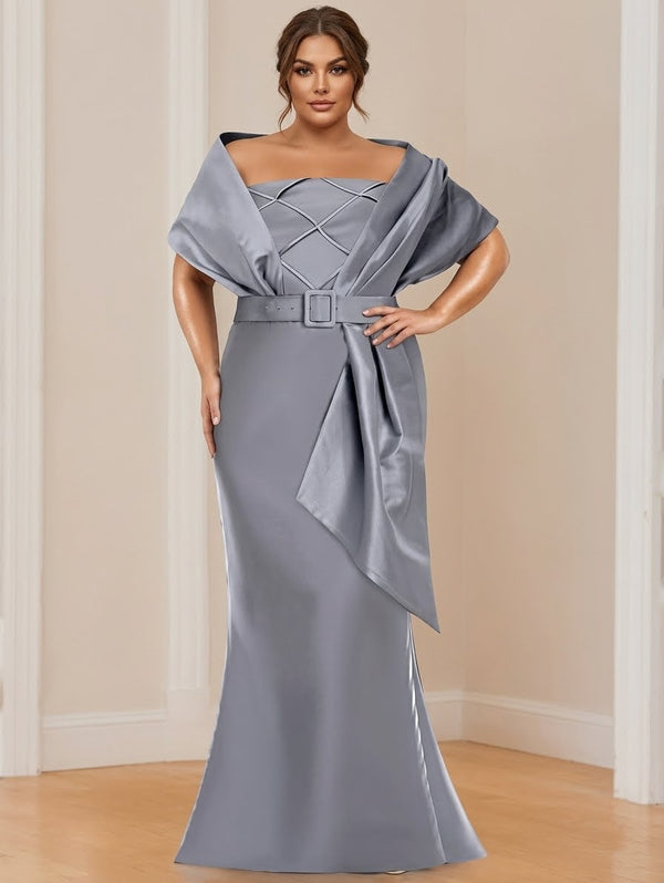 Trumpet 2 Pieces Floor-Length Plus Size Mother of the Bride  & Groom Dresses with Wrap