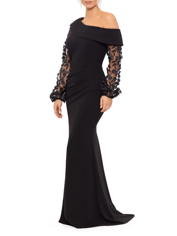 Mermaid/Trumpet One-shoulder Floor-Length Black Mother Of The Bride  & Groom Dresses with Applique