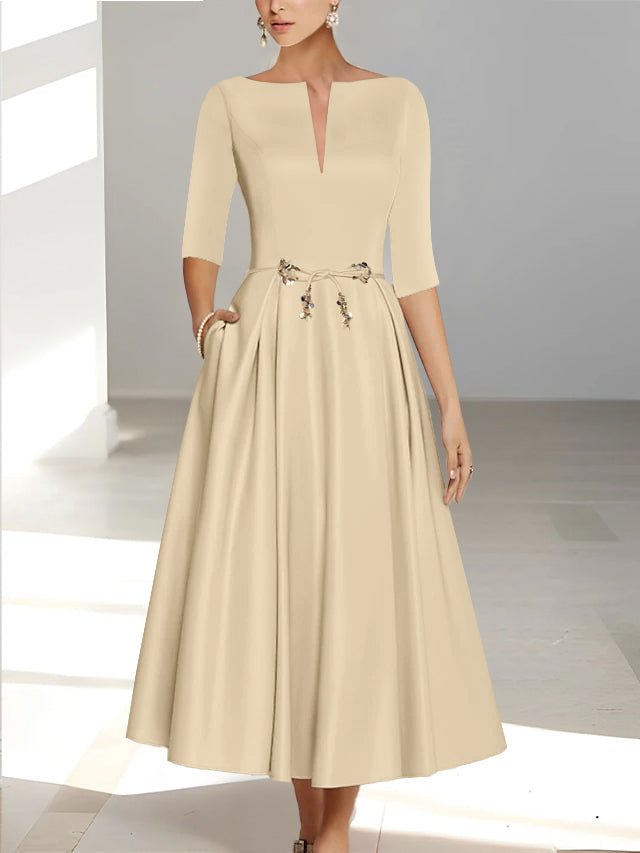 A-Line Mother of the Bride & Groom Dress with Pockets & Half