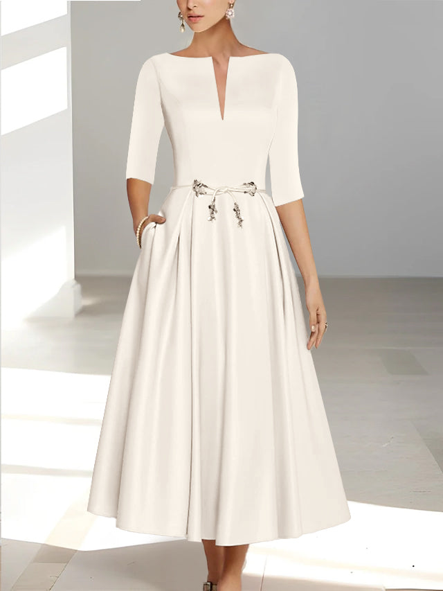 A-Line/Princess Half Sleeves Ankle Length Mother Of The Bride Dresses & Groom With Pockets Fuchsia