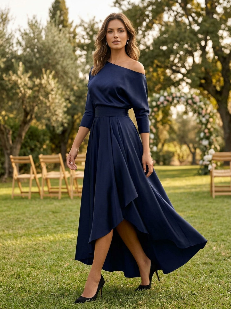 A-Line/Princess One-Shoulder 3/4 Sleeves Asymmetrical Mother of the Bride  & Groom Dresses