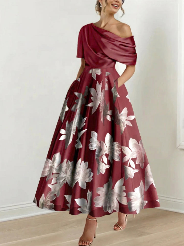 A-Line/Princess One-shoulder Printed Flower Mother of the Bride Dresses