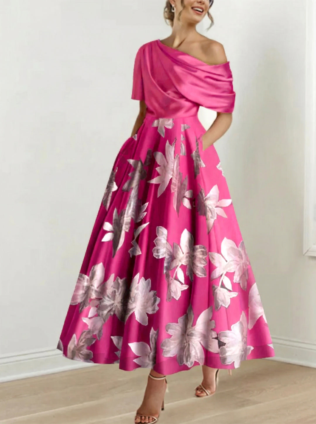 A-Line/Princess One-shoulder Printed Flower Mother of the Bride Dresses