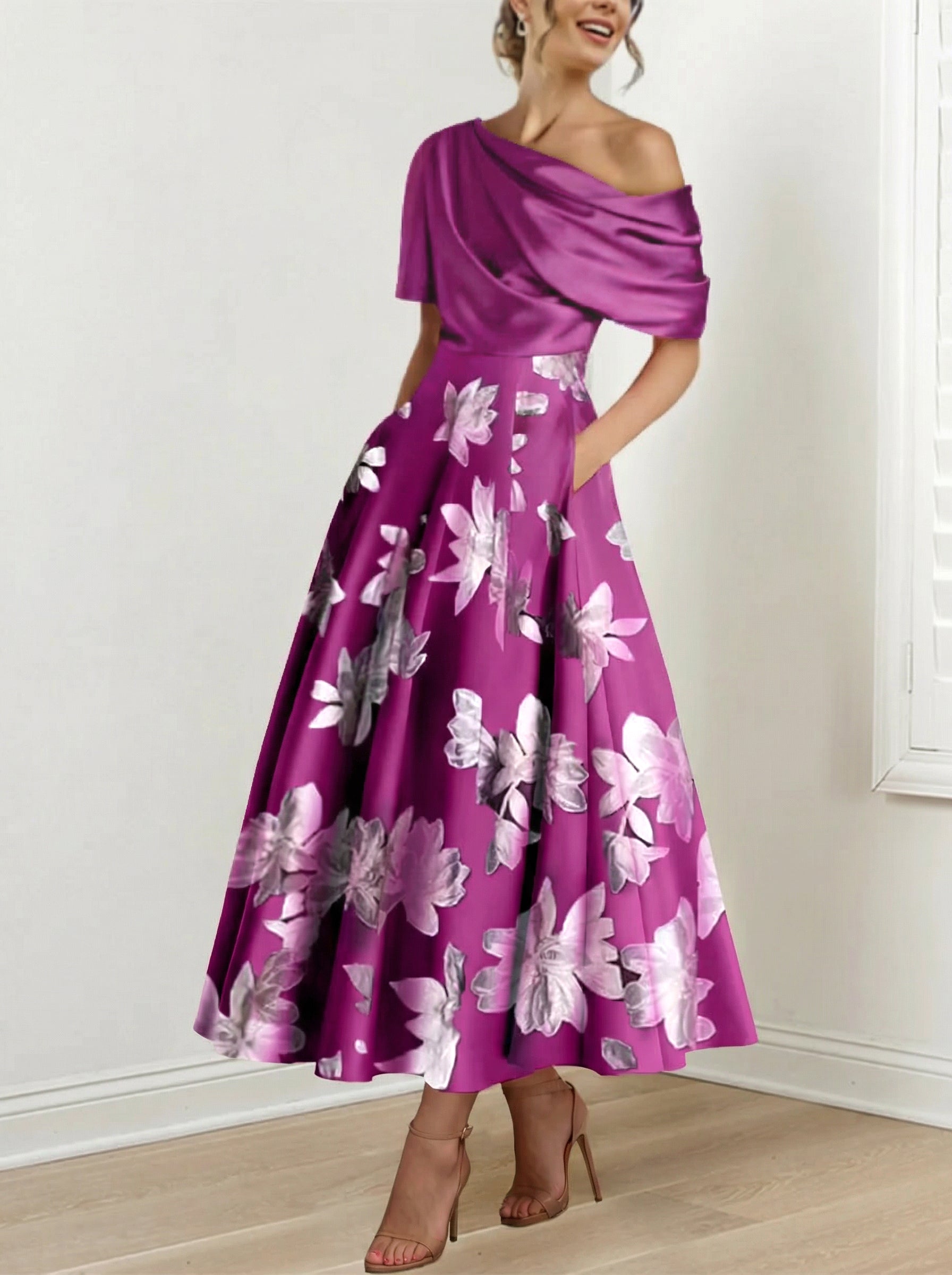 A-Line/Princess One-shoulder Printed Flower Mother of the Bride