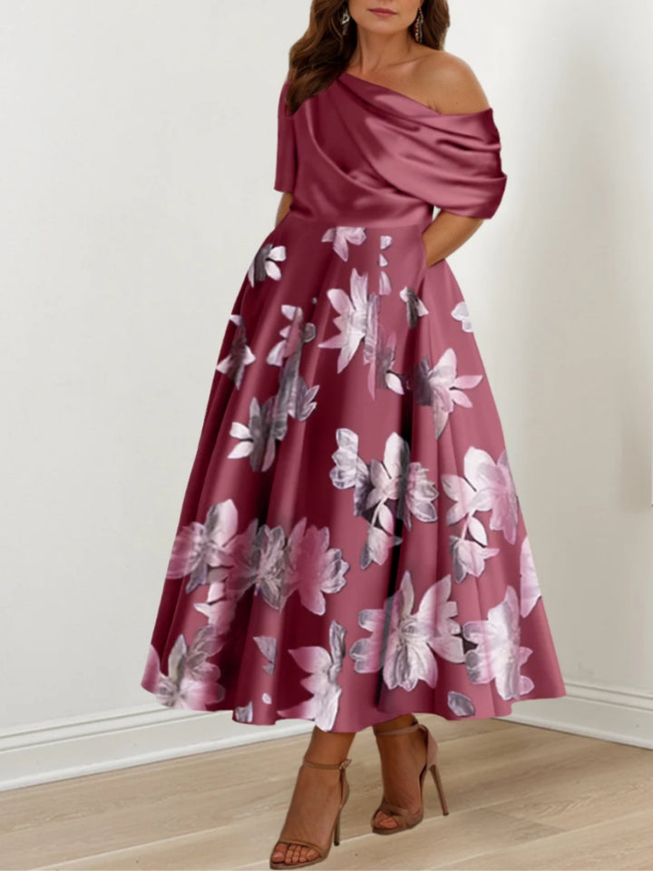A-Line/Princess One-shoulder Printed Flower Plus Size Mother of the Bride Dresses