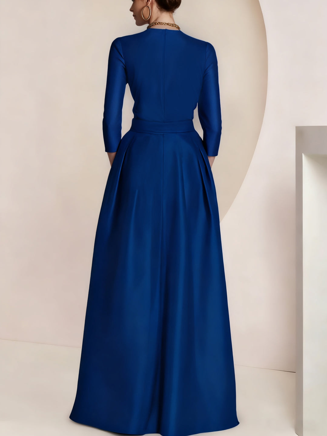 A Line/Princess V-Neck 3/4 Sleeves Floor-Length Mother of the Bride Dresses with Ruched, Draping, Split Front, Flower & Ruching