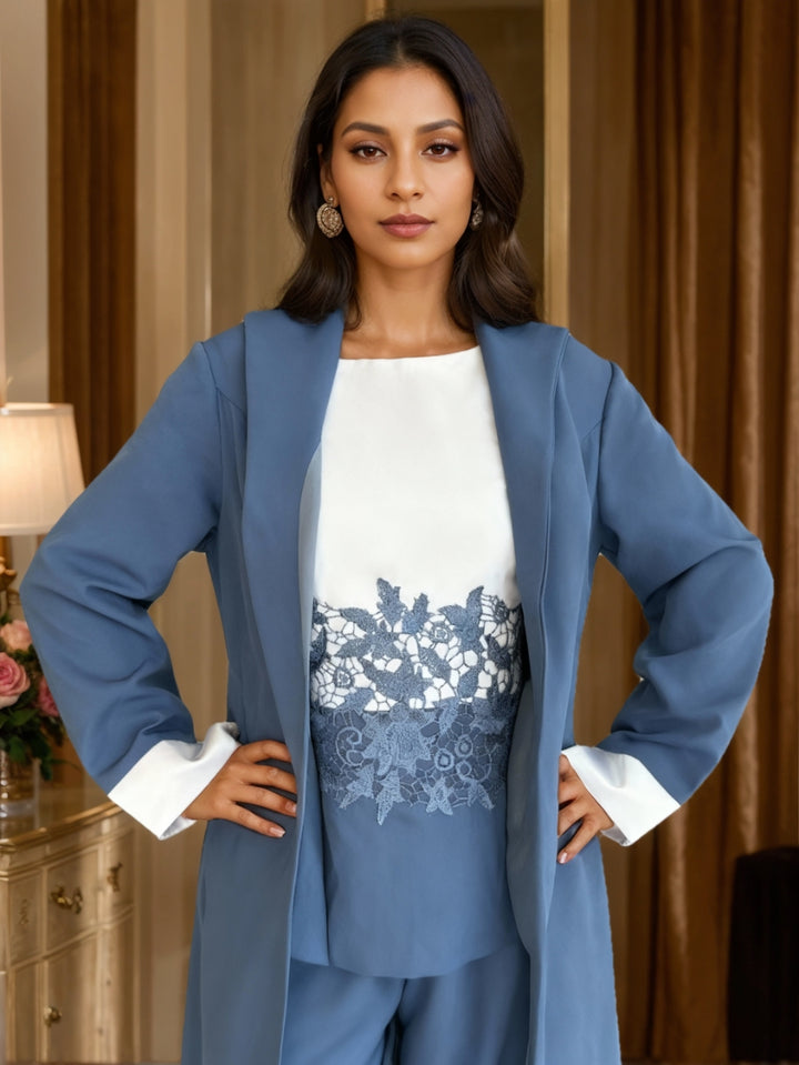 3 Pieces Square-Neck Ankle Length Mother of the Bride Pantsuits with Jacket & Appliques Lace