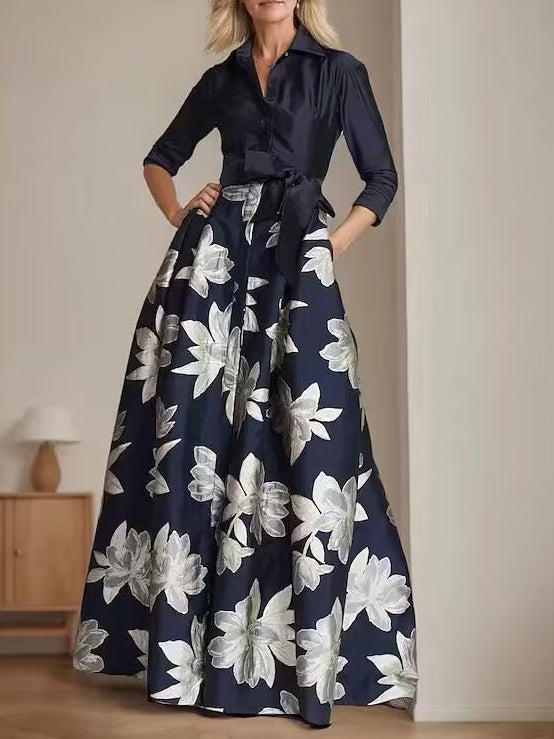 chinese dress ladies Floral Mother of The Bride Dresses 2026 Elegant Women's A-Line Shirt Collar 3/4 Sleeves Floor Length Wedding Guest Party Formal Evening Gowns