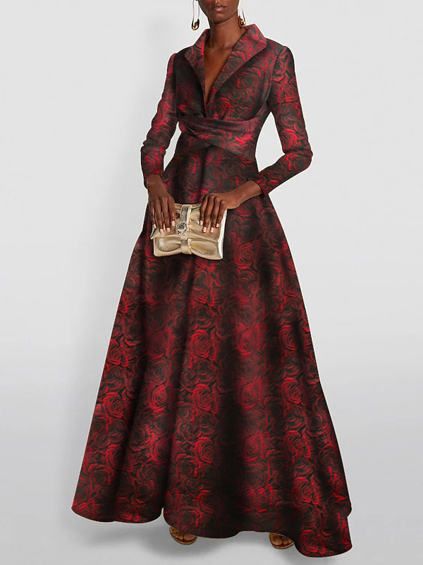 black and red mother of the bride dress Red Rose Mother of the Bride 2026 Elegant A-Line V-Neck 3/4 Sleeves Floral Wedding Guest Party Formal Evening Gowns