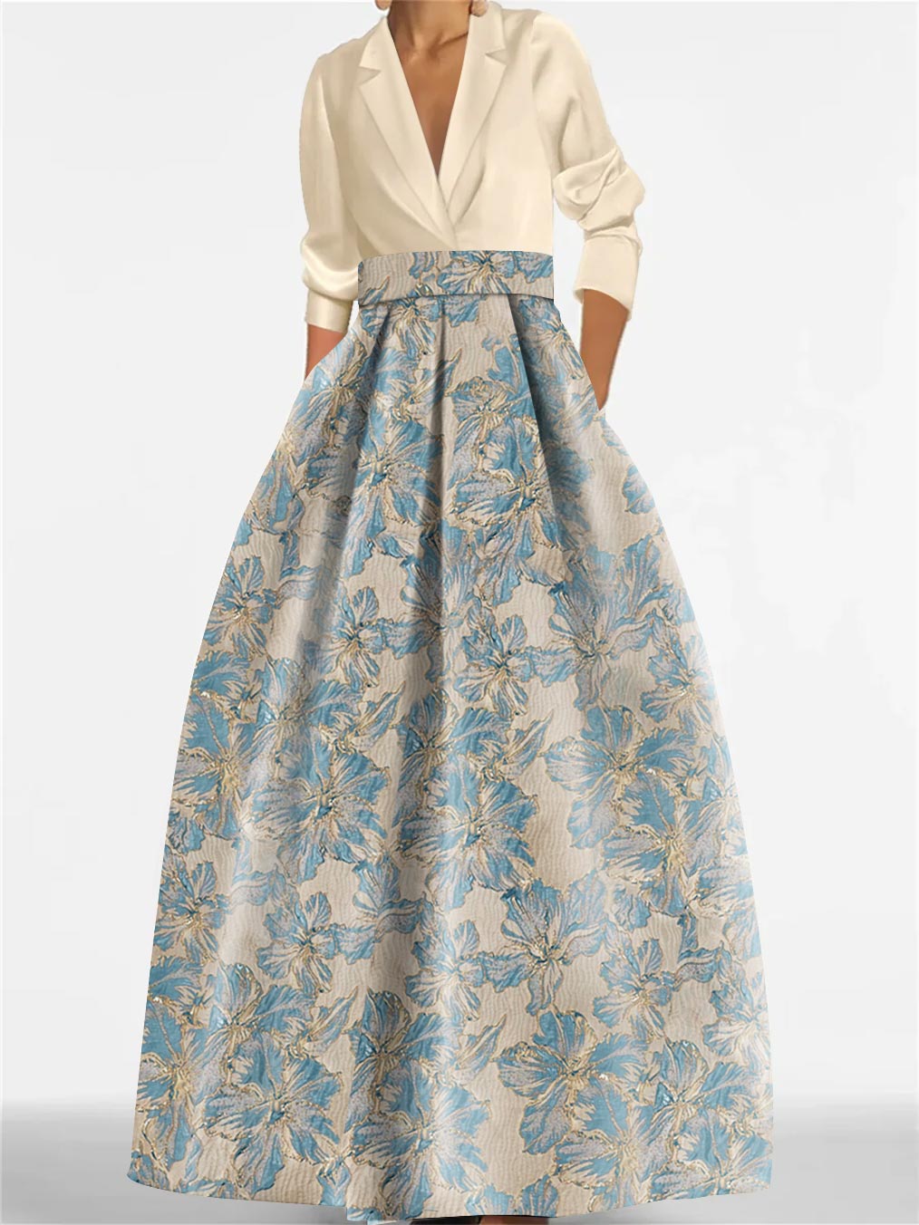 Mondressy's A-line floral printed mother of the groom gown with three-quarter sleeves image3
