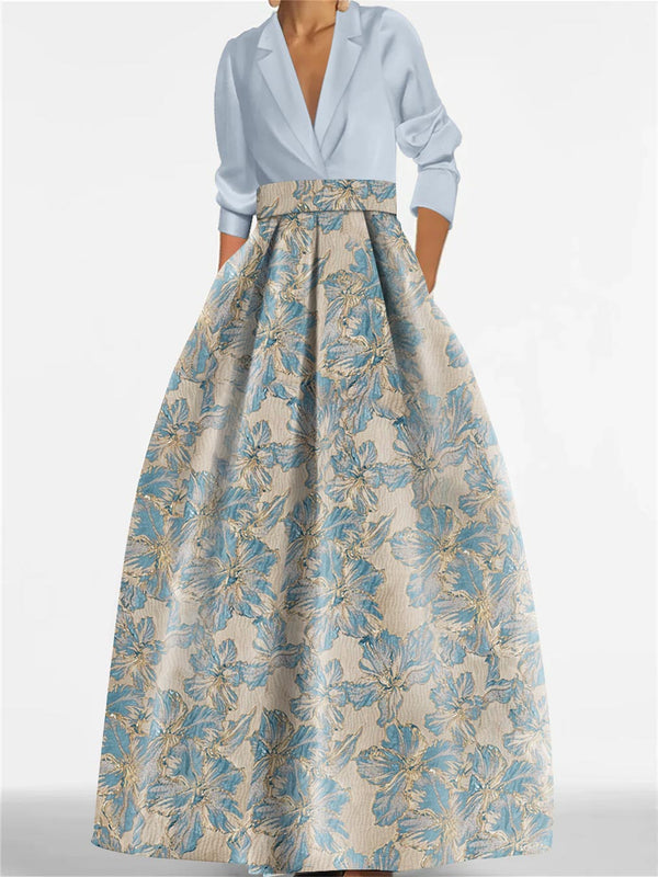 Mondressy's A-line floral printed mother of the bride & groom gown with three-quarter sleeves
