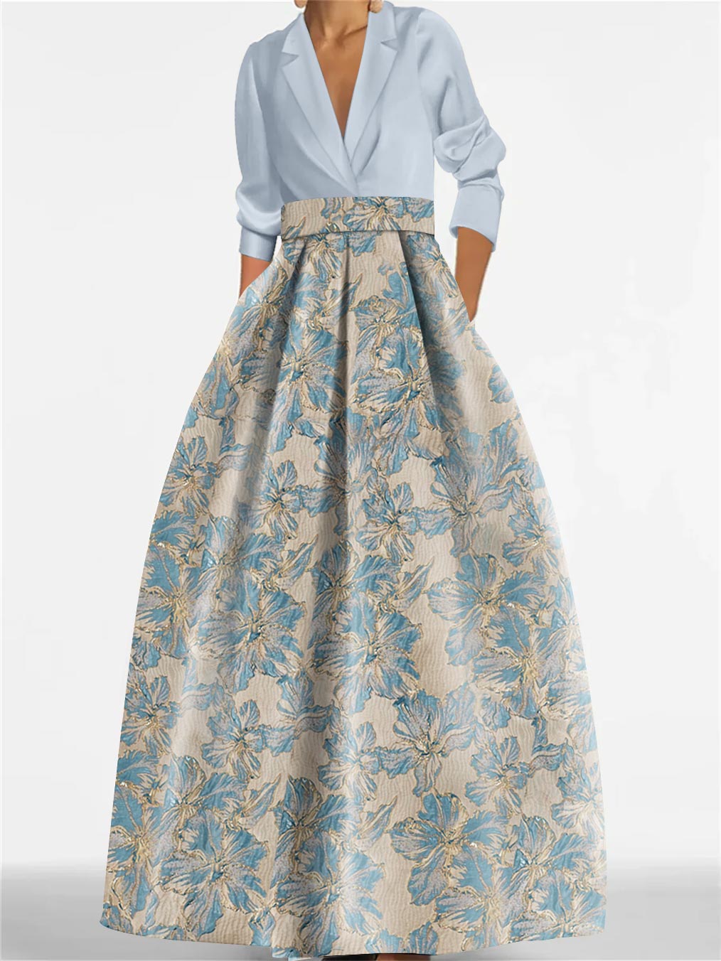mother of the bride shirt dress Blue Flower Groom Dresses Floor-Length Wedding Guest Gowns with Pockets salesale21 Ross for less just Back Style size-womens-clothing_:2